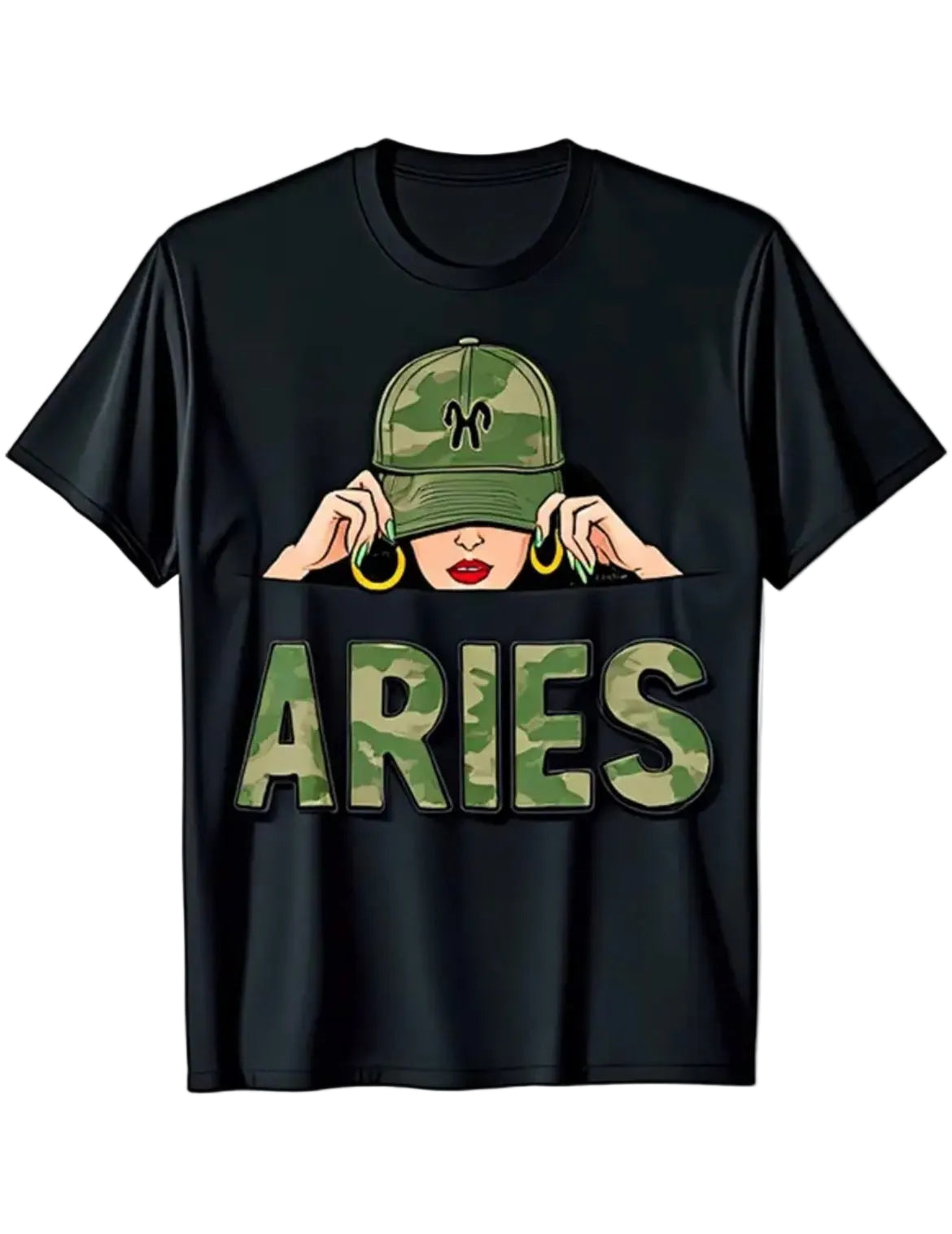 “Aries Queen Zodiac” Black Tee - Camouflage Aries Graphic