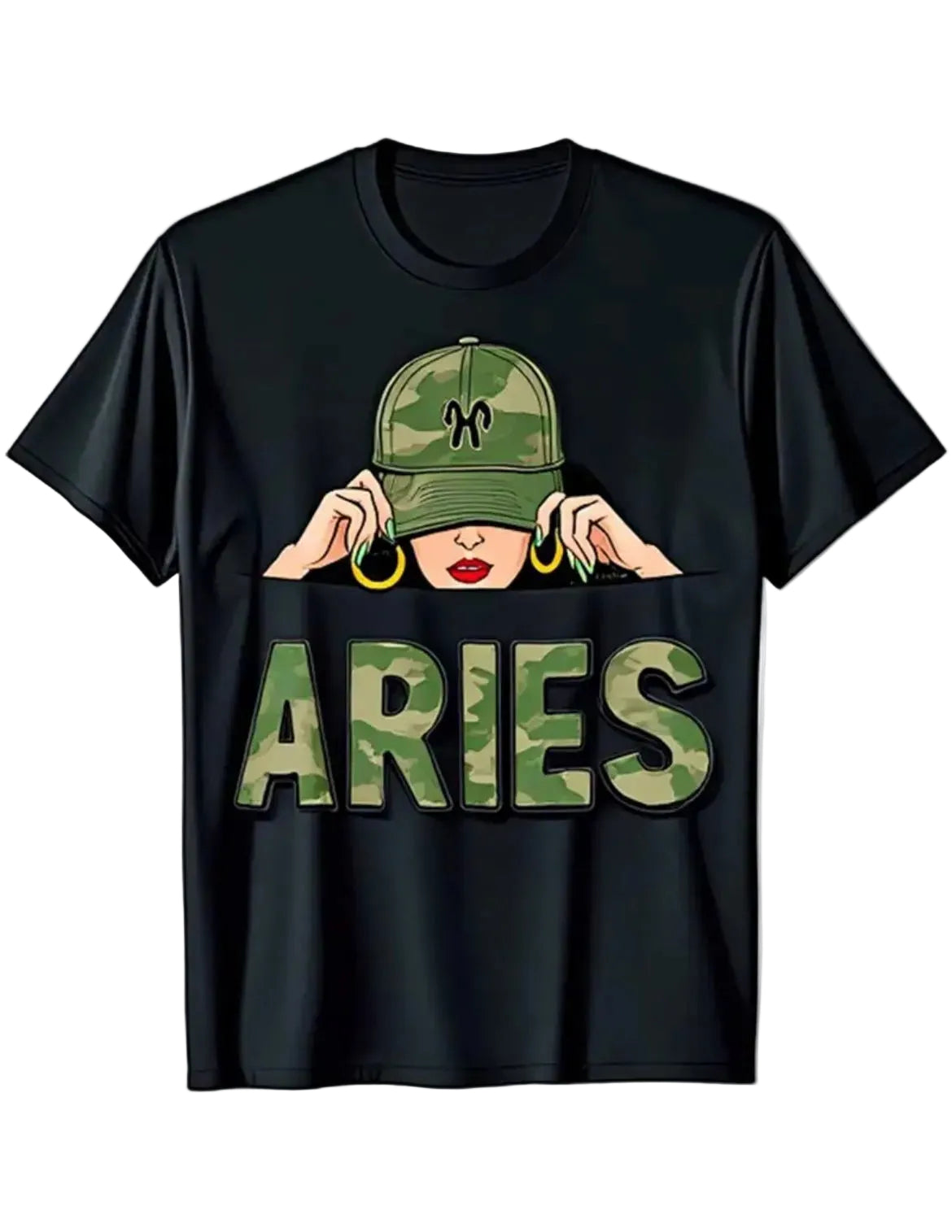 “Aries Queen Zodiac” Black Tee - Camouflage Aries Graphic