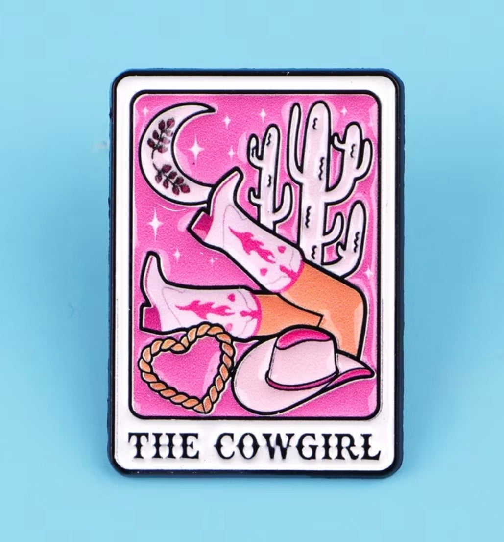 Cosmic Cowgirl Tarot Pin - Western Tarot Card Enamel Pin