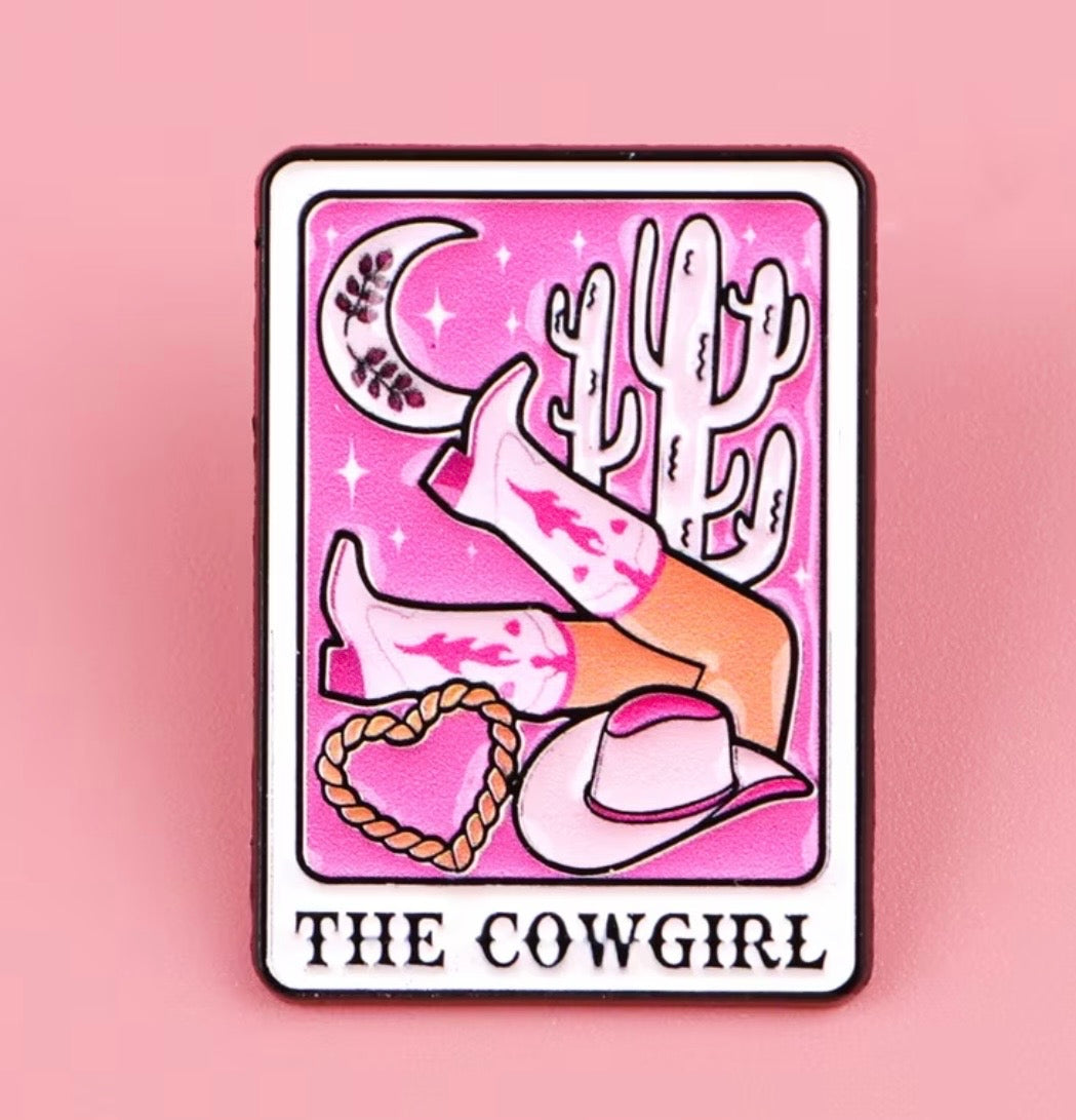 Cosmic Cowgirl Tarot Pin - Western Tarot Card Enamel Pin